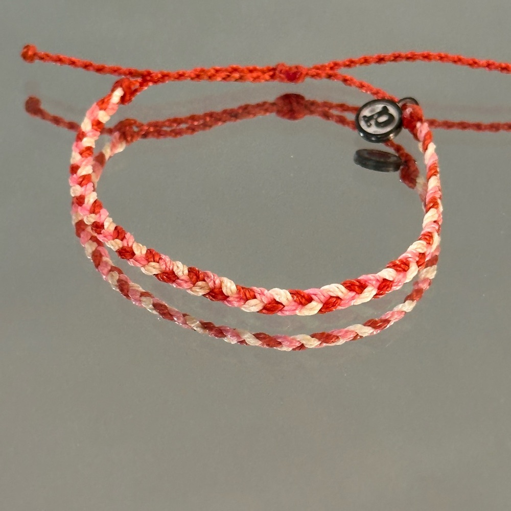 Pura Vida. Red, Pink, Cream Braided Bracelet with Charm - Picture 2 of 3